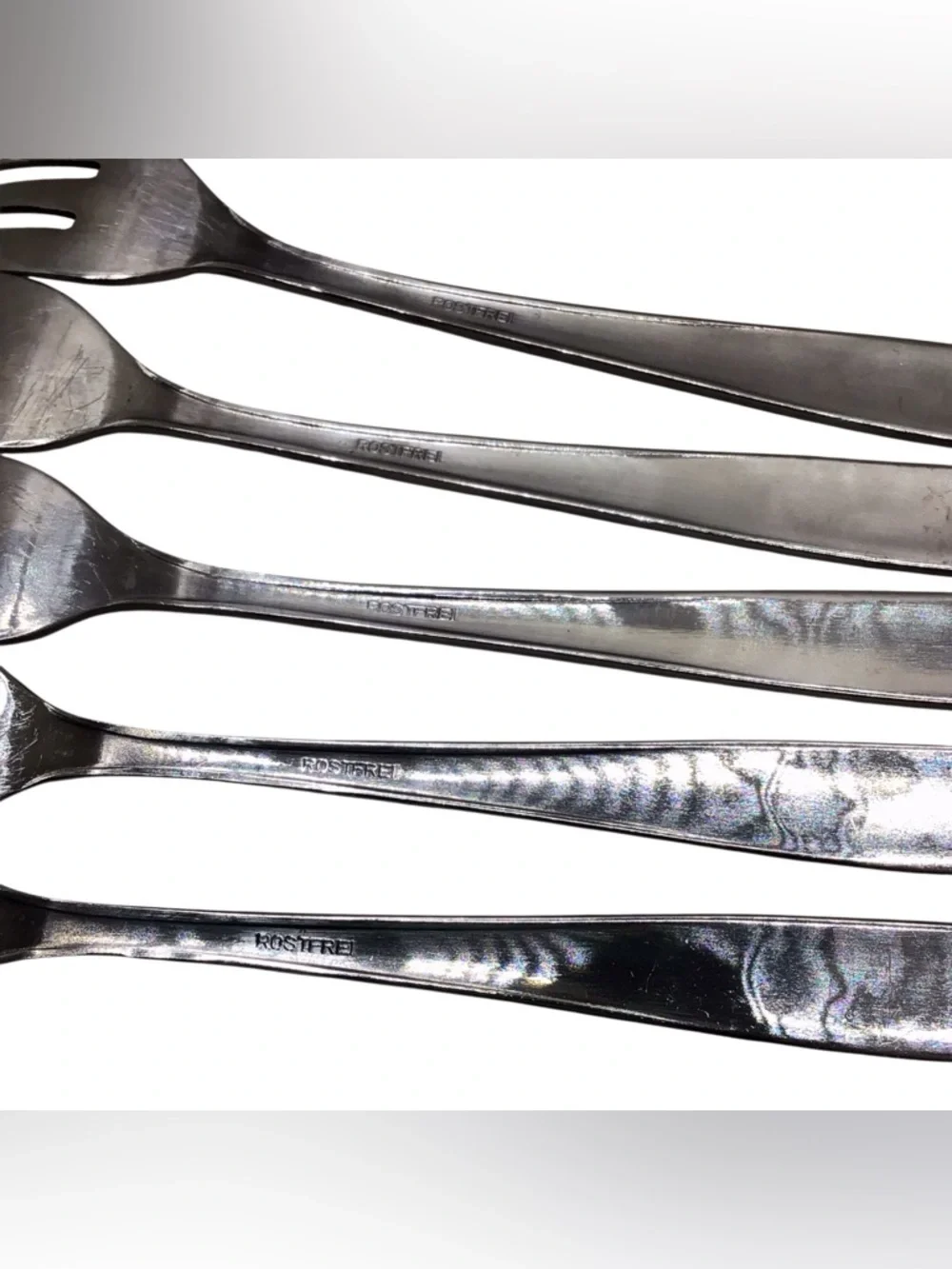 Vintage Rostfrei Germany Dessert Cocktail Forks Set of 5 Ornate Rose 5.75”.